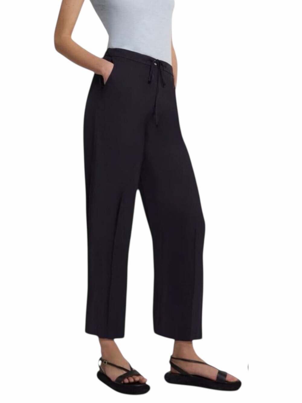 Theory Wide Leg Cropped Pants Washed Twill Navy Blue Size 00